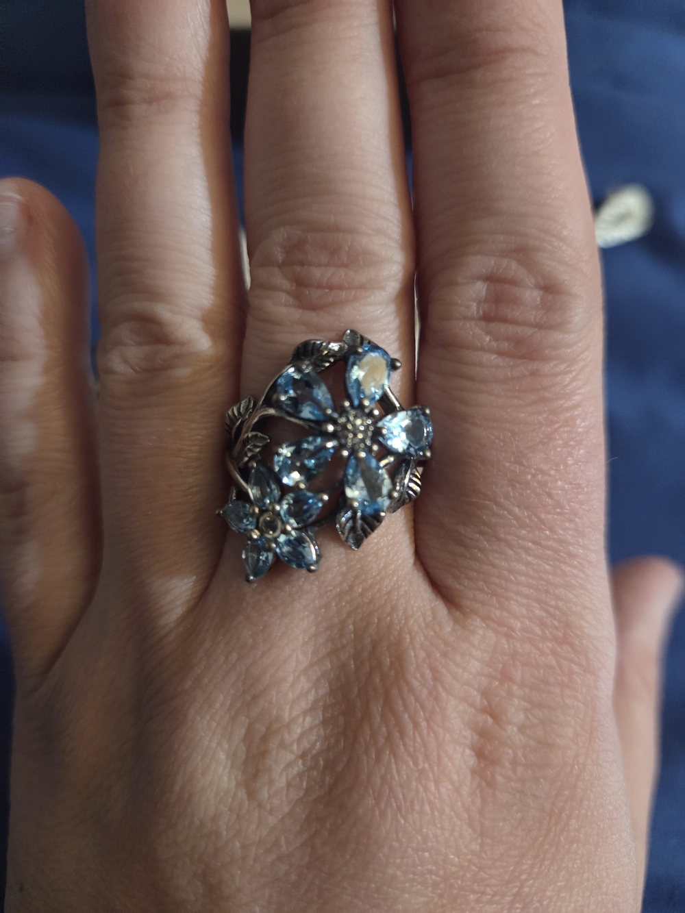 Blue Floral Crystal Ring - Or Paz Sterling Silver
